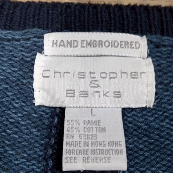 VTG Christopher & Banks Hand Embroidered Cardigan Sweater L  Hearts Gold Buttons - Picture 3 of 6